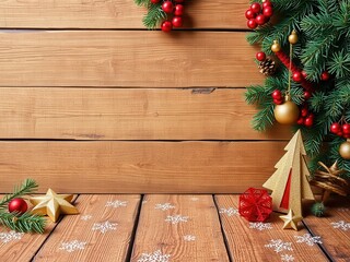 Empty wooden table with defocused christmas background, perfect for holiday season displays, background, wood