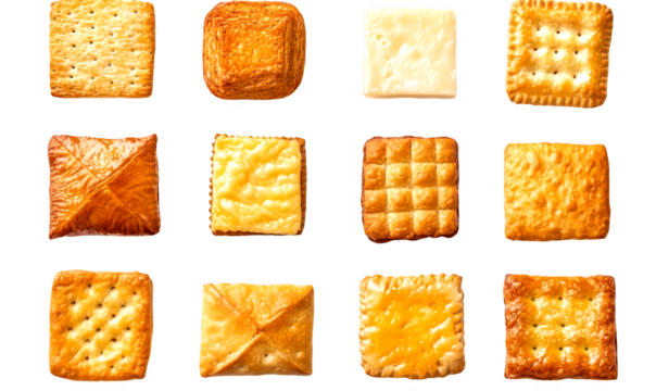 Assorted baked snacks isolate on transparent background perfect for delicious recipes, cutout, png