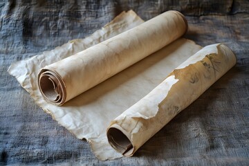 An Open Blank Scroll on Wooden Table
