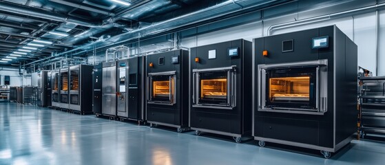 Gleaming stainless steel ovens in a professional industrial kitchen setting