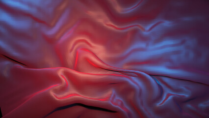 Realistic texture of silk background. 3D rendering illustration texture of silk natural fabric with smooth pleats of red color