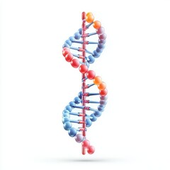 3D rendered DNA double helix model, colorful representation, white isolated background.