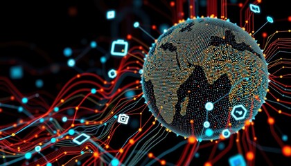 Explore the global connectivity through digital networks and data visualization