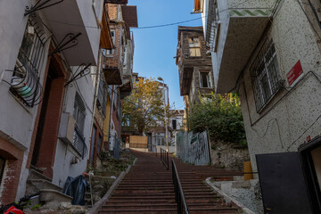 Istanbul, Turkiye - November 2, 2024: Traditional architecture and street view in Balat district of Fatih, Istanbul. Balat is one of the oldest and most