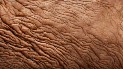Detailed texture of aged skin with visible wrinkles pores and fine lines in warm tones, AI Generated