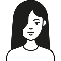 A Young Woman With Long Black Hair and a Gentle Expression Gazes Thoughtfully Towards the Viewer in a Minimalist Design