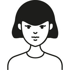 Simple Illustration of a Young Woman With Medium-Length Hair, Focused Expression, and Minimalist Design Style