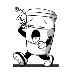 Lineart of Cartoon Coffee Cup Character Feeling Sleepy with Yawning Pose
