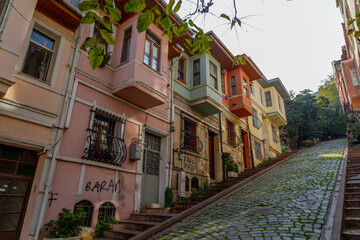 Istanbul, Turkiye - November 2, 2024: Traditional architecture and street view in Balat district of...