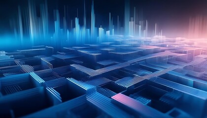 Obraz premium Abstract Futuristic Cityscape with Blue and Purple Hues