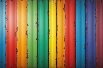 Distressed and Colorful Wooden Planks with Vibrant Colors for a Retro Rustic Background Design