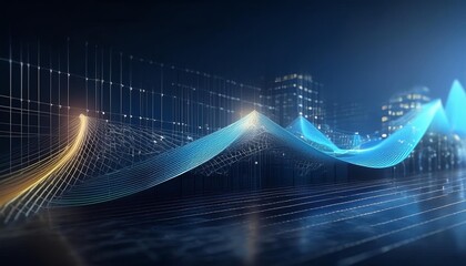Naklejka premium Abstract Digital Cityscape with Glowing Lines
