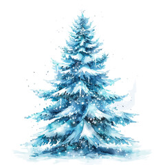 A watercolor of a sparkling Christmas tree, isolated on a white background.