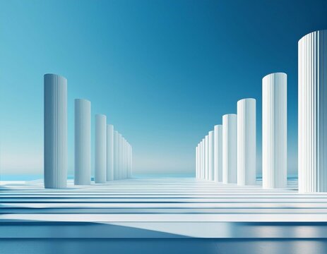 beautiful airy widescreen minimalistic white and light blue architectural background banner with tilted columns ai generated - Powered by Adobe