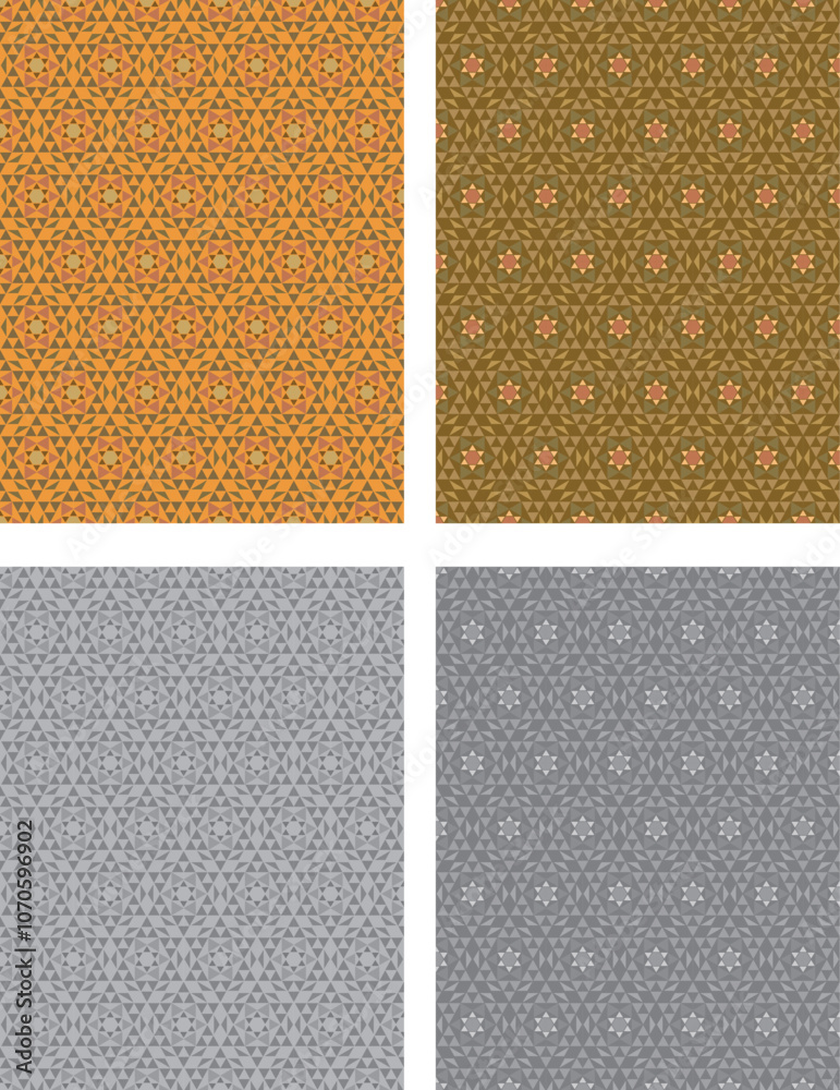 Sticker set of colored  and black and white seamless patterns geometric Islamic art arabesque.