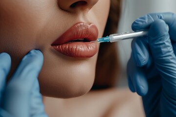 A woman is getting a lip injection