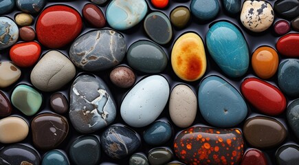 close up of colored beach stones, abstract stone background