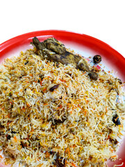 Arabic Chicken Biryani Or Mandi Rice Isolated On White Background