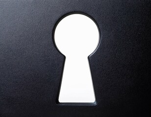 close up of a dark keyhole with white background