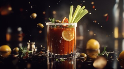 Refreshing Cocktail with Vegetables and Garnish