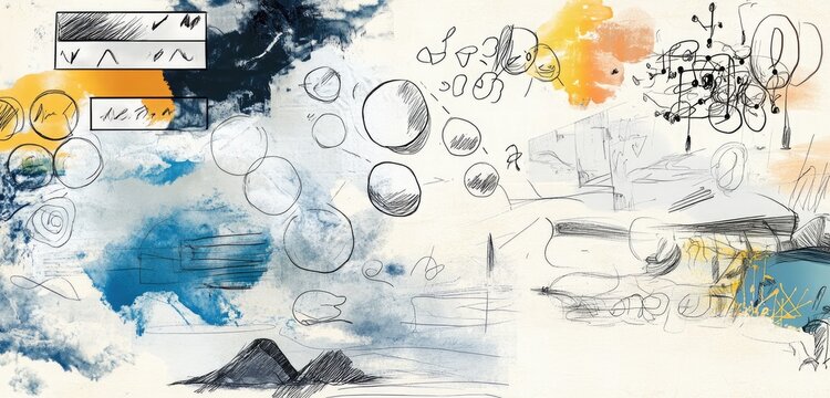A creative collage of hand-drawn elements, including thought bubbles and doodles that represent the stages of conceptualization and planning.