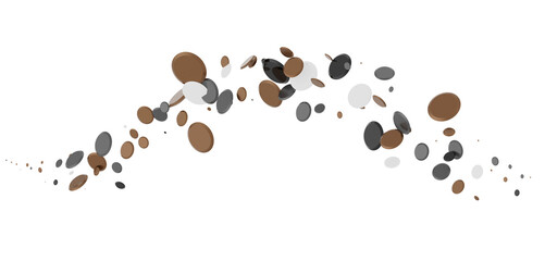 Multicolor confetti abstract background with a lot of falling pieces, isolated on a white background. Festive decorative tinsel element for design