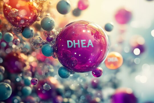 Colorful dhea molecule in abstract science concept