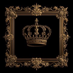 gold floral frame with black background and decorative details