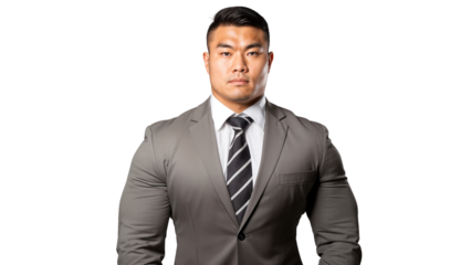 Portrait of a Japanese professional businessman in a suit, isolated on transparent background