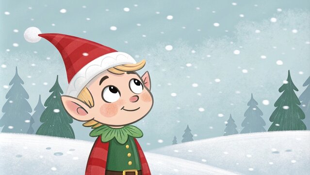 Charming holiday gnome looking at snow