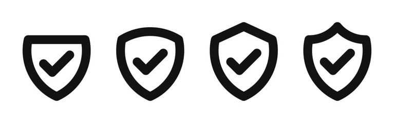 Shield check mark icons set. Security and protection symbols. Vector illustration.
