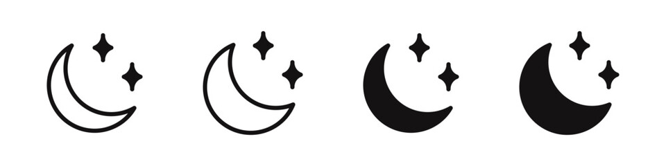 Moon icon set. Crescent and lunar symbol. Vector illustration.