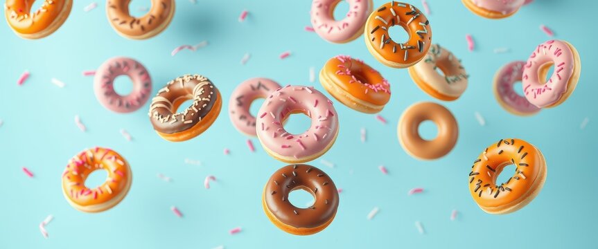 Delight in Colorful Floating Donuts Celebrating Sweetness and Joy