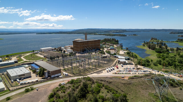 Aerial view of the "Embalse" Nuclear Power Plant in Cordoba, Argentina