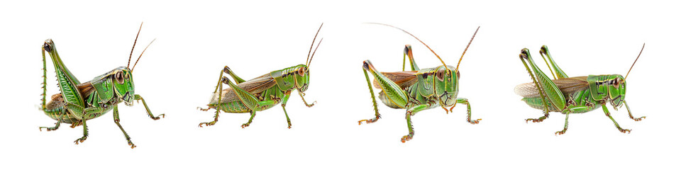 Grasshopper collection, set of Green grasshoppers isolated on transparent background cutout png Generative AI