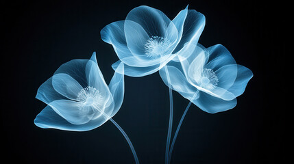 Delicate beauty of X ray flowers glowing in dark, showcasing their ethereal elegance and intricate details