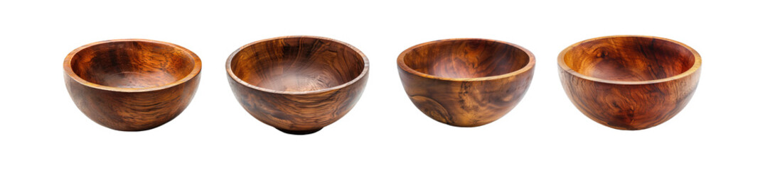 Bowl collection, set of Wooden bowl isolated on transparent background cutout png Generative AI