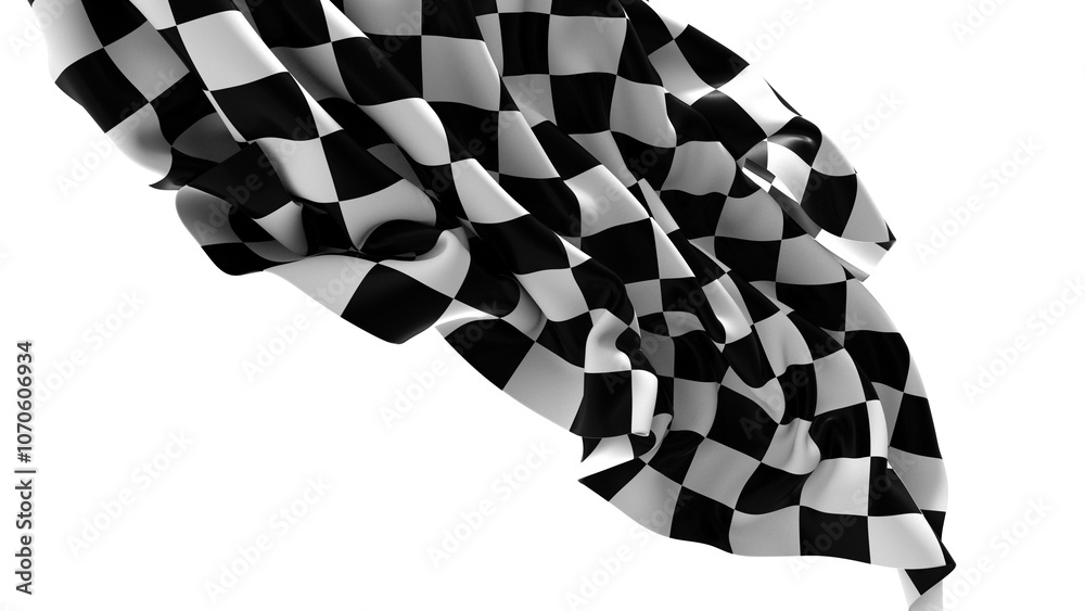 Poster the checkered flag waves in the wind signaling the end of a race victory is in sight