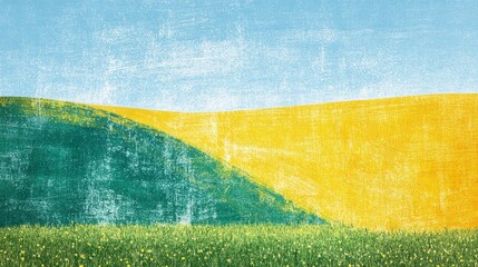 Summer Landscape Green Yellow Hills Blue Sky Meadow Textured Background