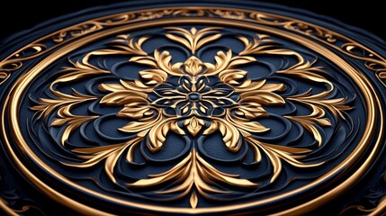 Obraz premium Luxury Gold Black Ornate Mandala Design Decorative Round Panel 3D Render