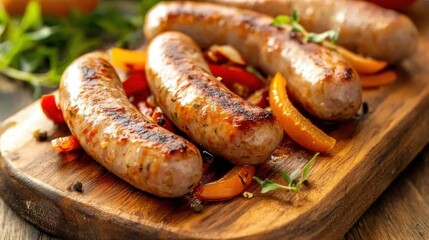Fototapeta premium Grilled Sausages on Wooden Serving Board