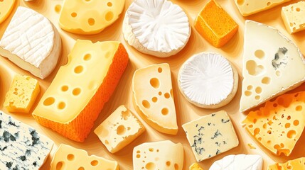 Assortment of Creamy and Hard Cheeses with Various Textures