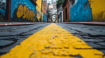 Naklejka premium Urban Alley with Vibrant Street Art
