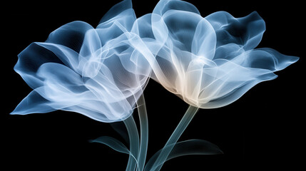 Glowing flowers in dark, showcasing intricate translucent petals and ethereal beauty. mesmerizing display of light and form, perfect for artistic inspiration