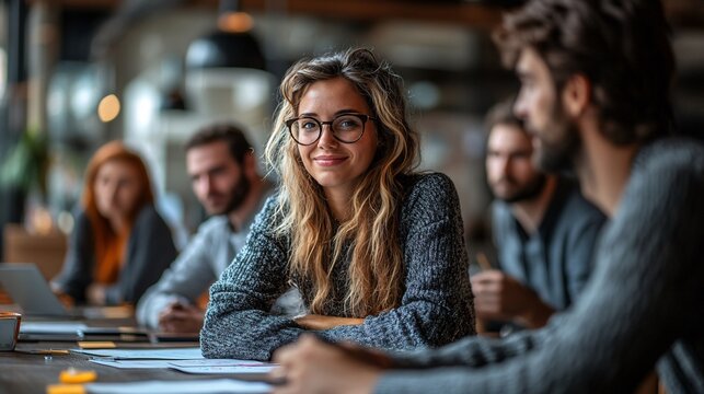 Businesswoman Smiling in a Meeting with Colleagues