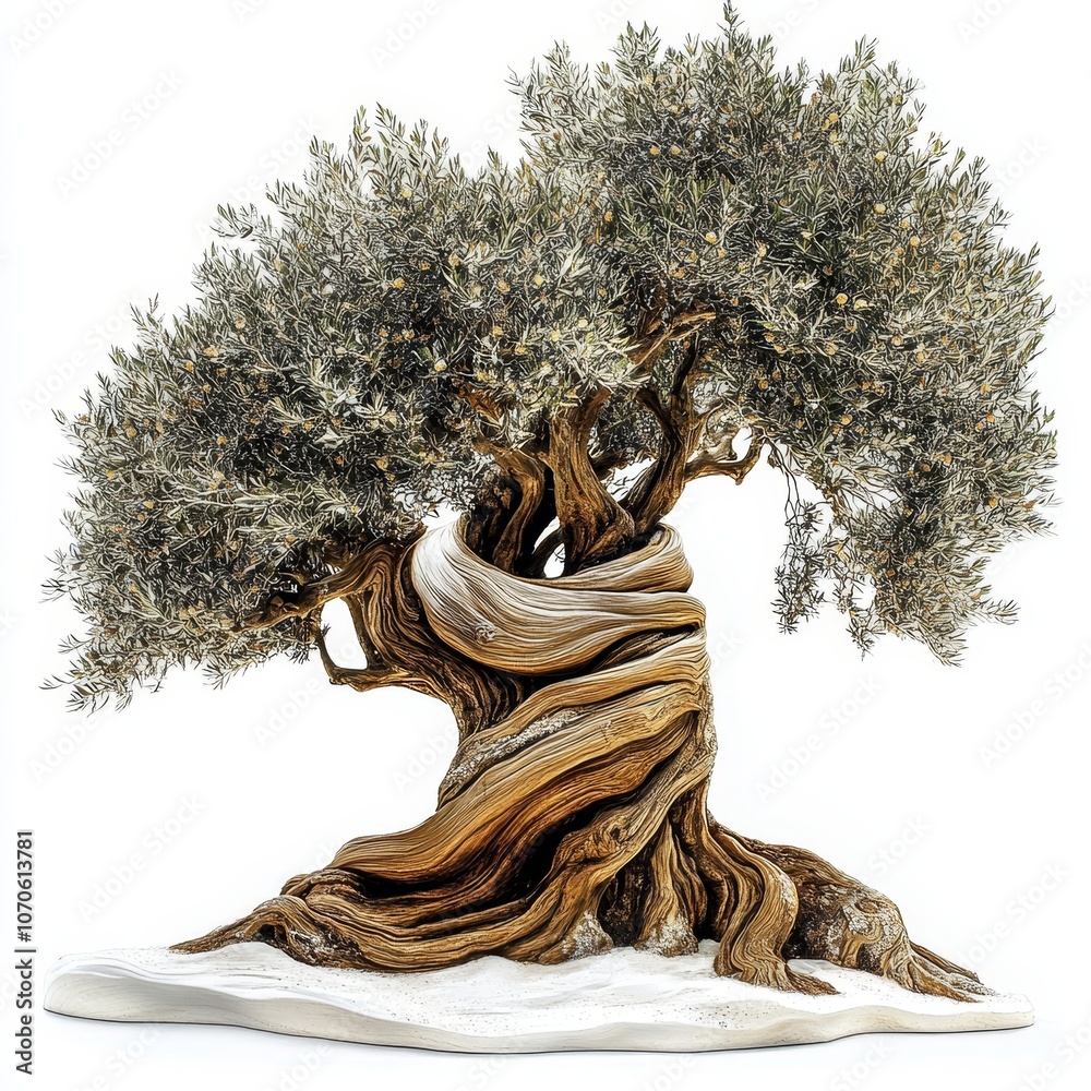 Aufkleber An ancient tree with twisted branches and sprawling roots that has been cut down