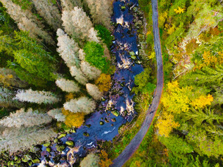 Bird's eye view to Vydra stream in fall
