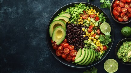 Fresh Colorful Salad Bowl with Avocado and Vegetables