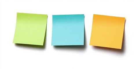 Colorful sticky notes on white background for office and organization