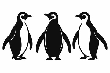 silhouette of a penguin, set, icon, vector illustration on a white background